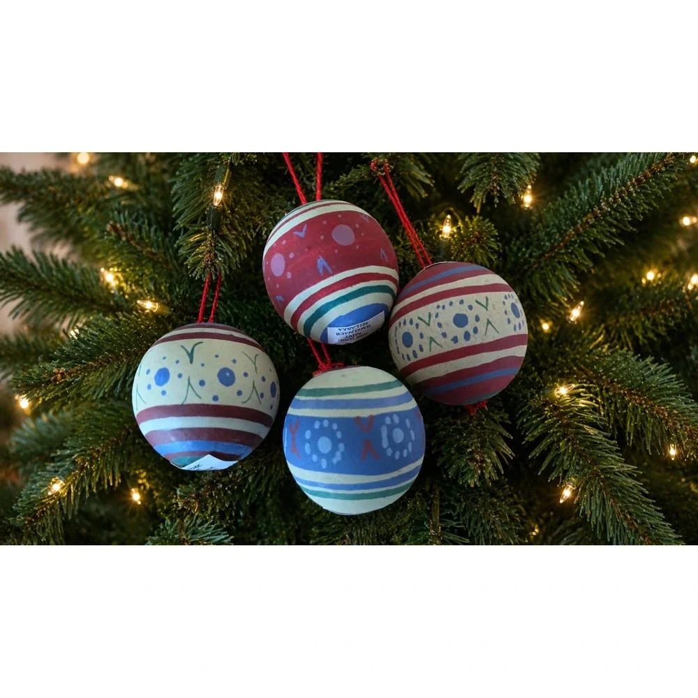 6 Handpainted Rustic Wooden Christmas Ornaments Folk Art Holiday Tree Farmhouse
